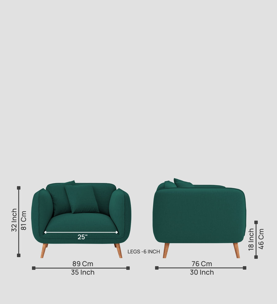 Zia Fabric 1 Seater Sofa In Sage Green Colour - Febonic Living