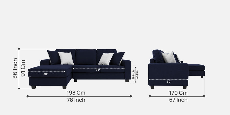 Ladybug Fabric Rhs Sectional Sofa 2 Lounger In Royal Blue Colour - Febonic Living
