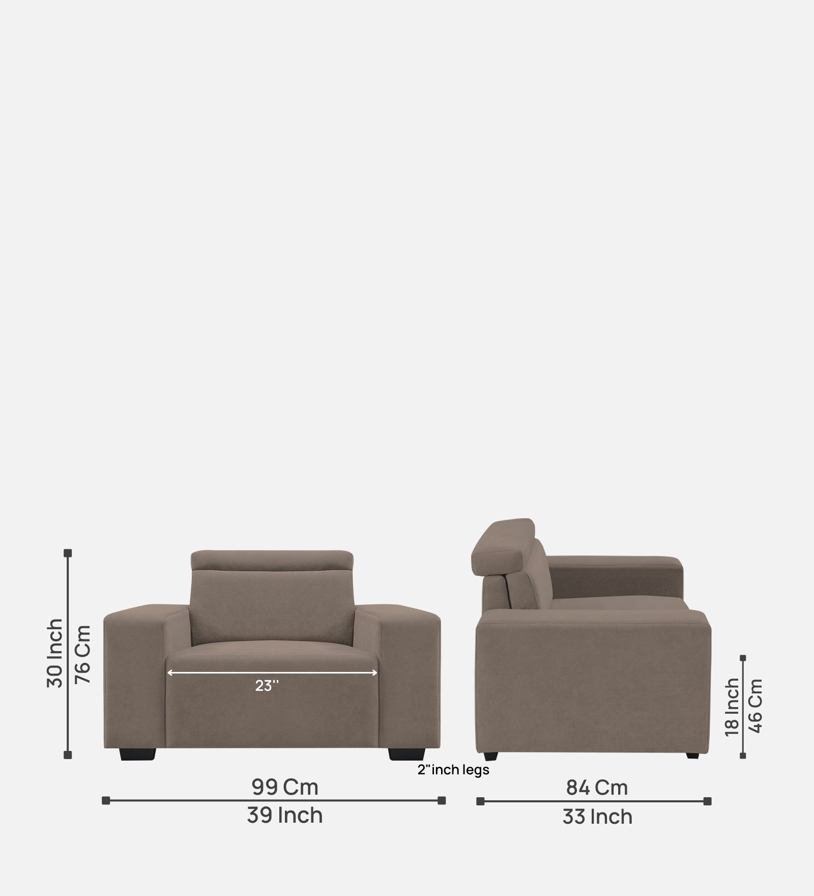 Hiro Fabric 1 Seater Sofa In  Rock Beige Colour - Febonic Living