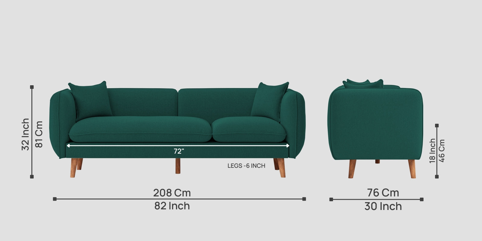 Reva Fabric 3 Seater Sofa In Sage Green Colour - Febonic Living