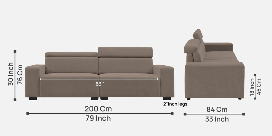 Hiro Fabric 3 Seater Sofa In Rock Beige Colour - Febonic Living