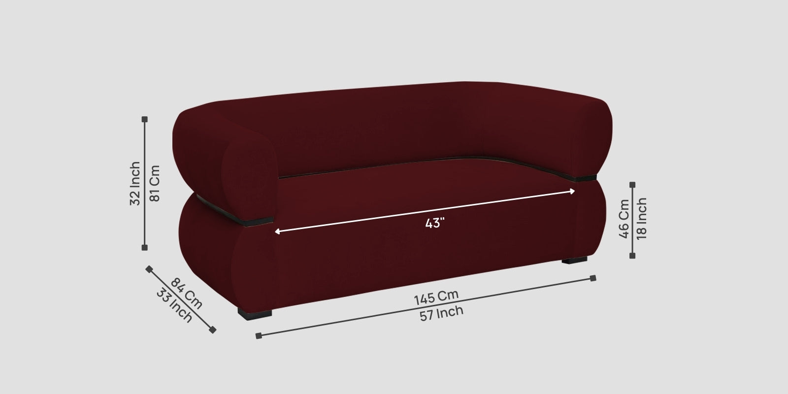 Kula Velvet 2 Seater Sofa In Dark Maroon Colour