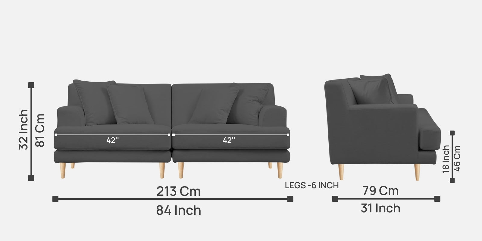 Woody Fabric 3 Seater Sofa in Pure Grey Colour