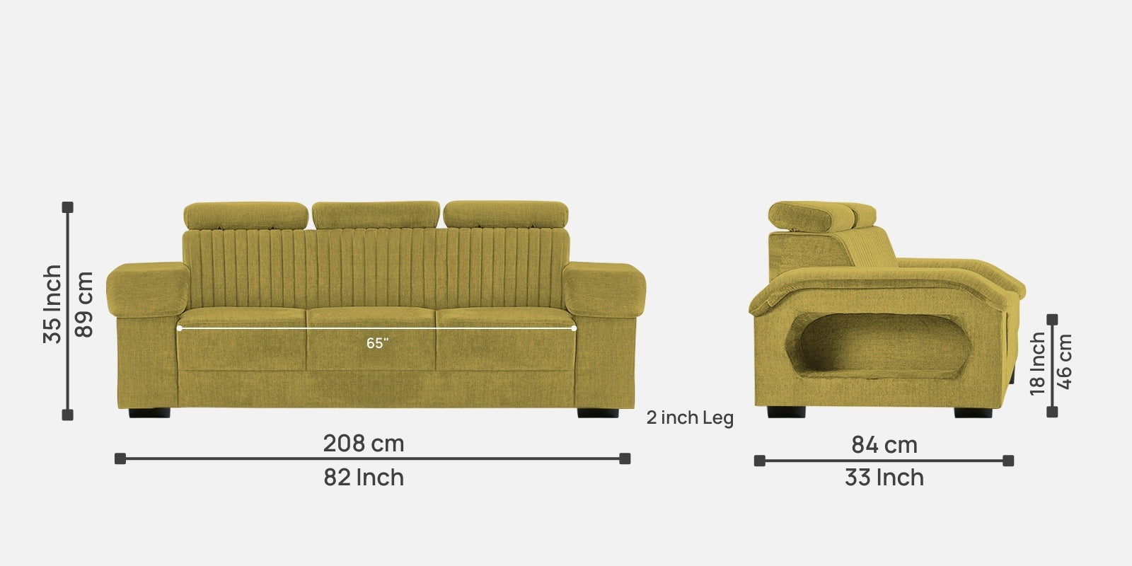 Draco Fabric 3 Seater Sofa In Parrot Green Colour