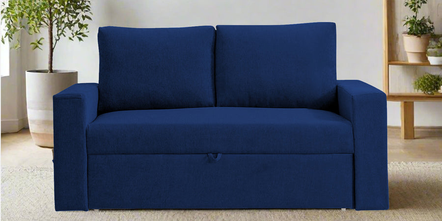 Kara Fabric 2 Seater Pull Out Sofa Cum Bed In Royal Blue Colour - Febonic Living