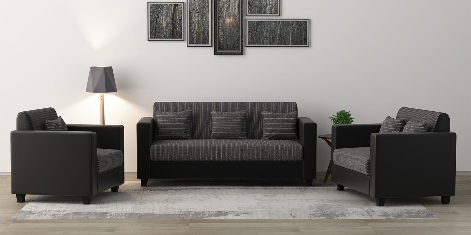Baley Fabric 3+2+1 Sofa Seater Sofa in Lama Black Colour