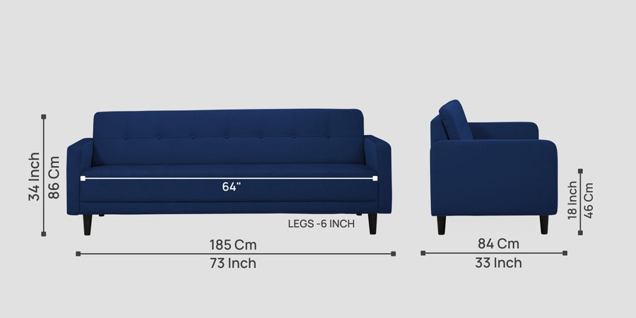 Noha Fabric 3 Seater Sofa In Royal Blue Colour - Febonic Living