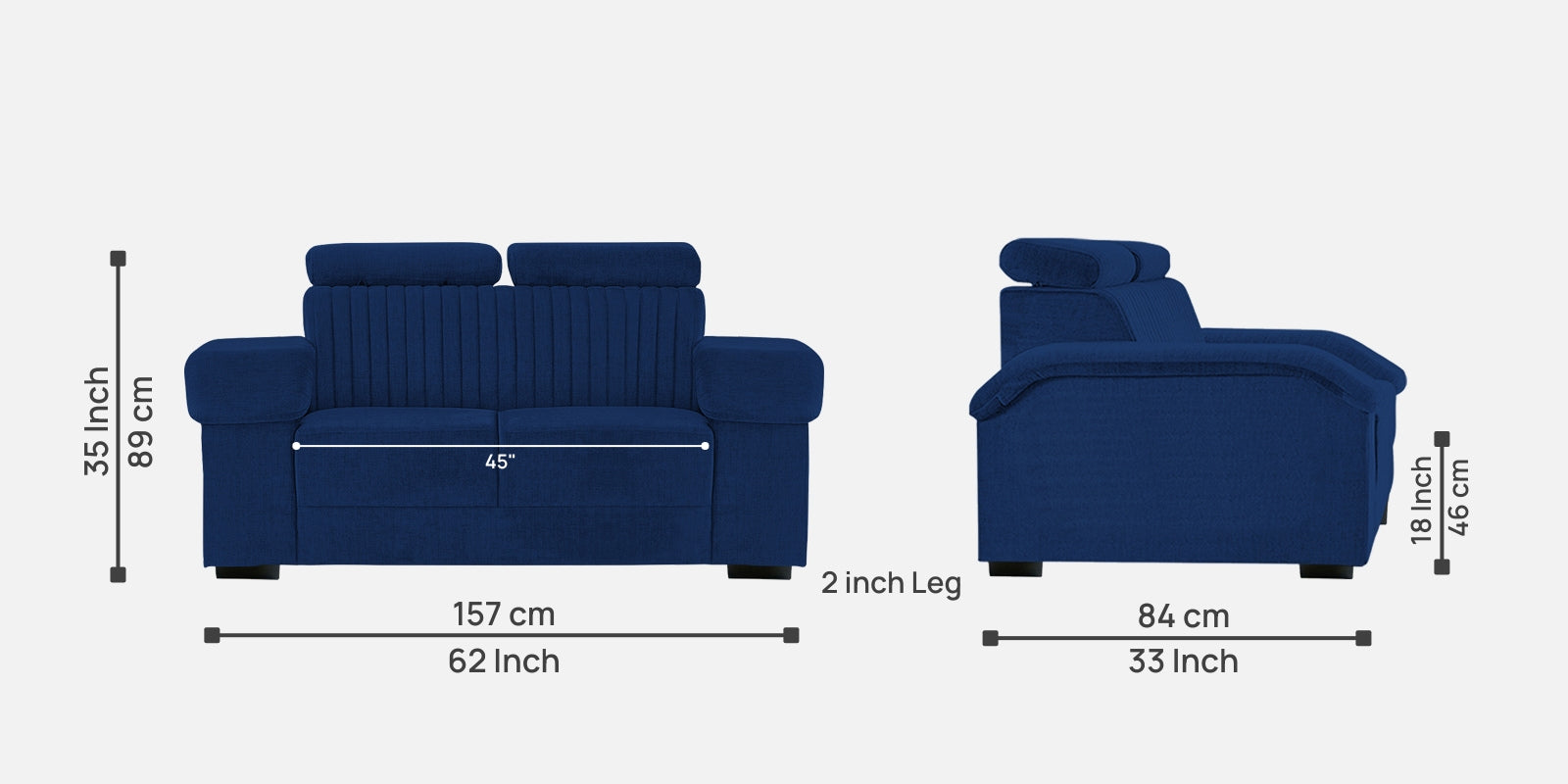 Draco Fabric 2 Seater Sofa In Royal Blue Colour - Febonic Living