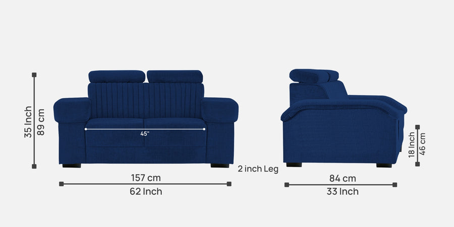 Draco Fabric 2 Seater Sofa In Royal Blue Colour - Febonic Living