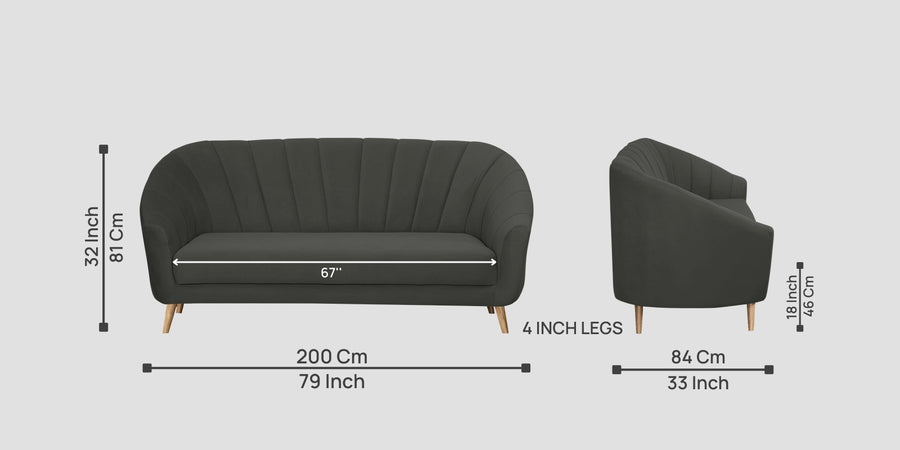 Kaylee Velvet 3 Seater Sofa In Hory Grey Colour - Febonic Living