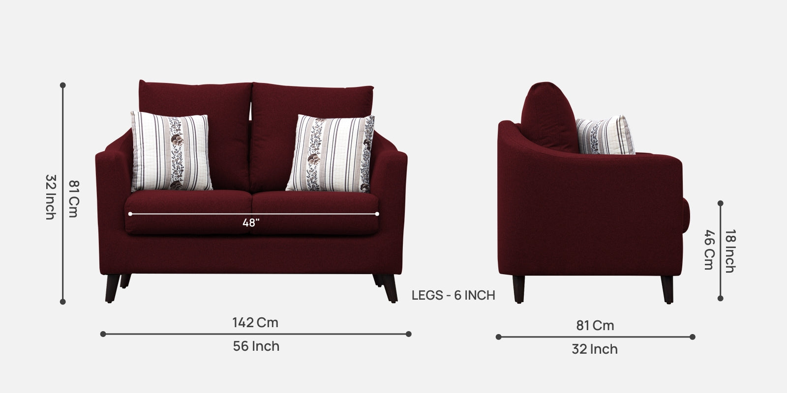 Kevin Fabric 2 Seater Sofa in Ruby Red Colour