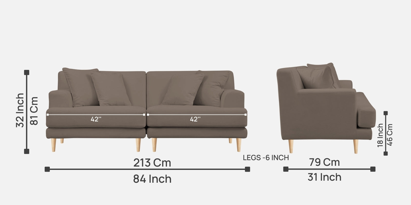 Woody Fabric 3 Seater Sofa in Rock Beige Colour