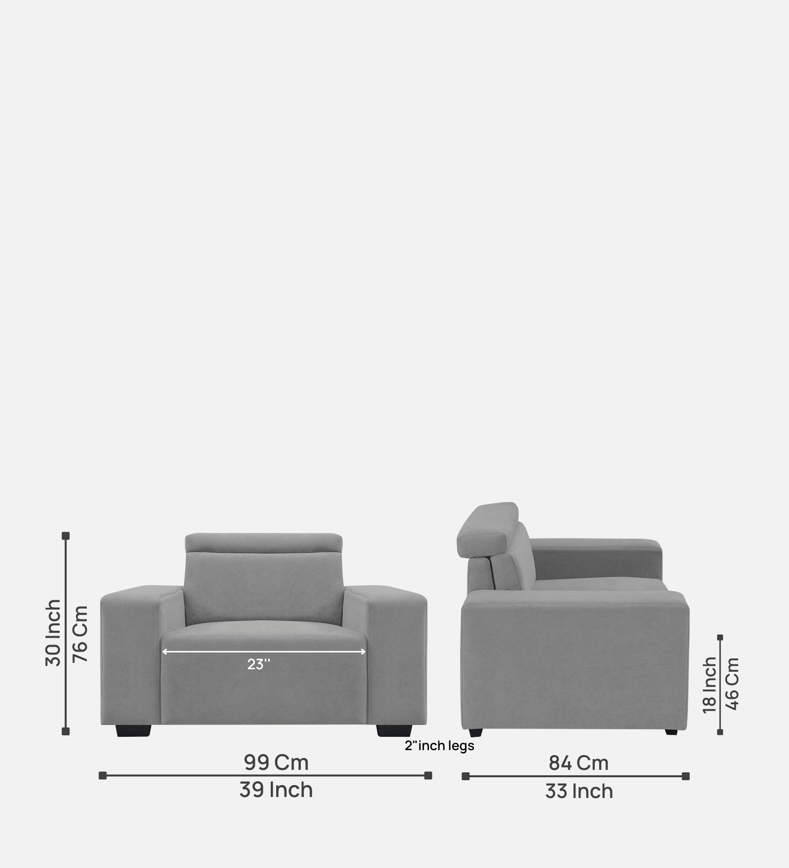 Hiro Fabric 1 Seater Sofa In  Smoke Grey Colour - Febonic Living
