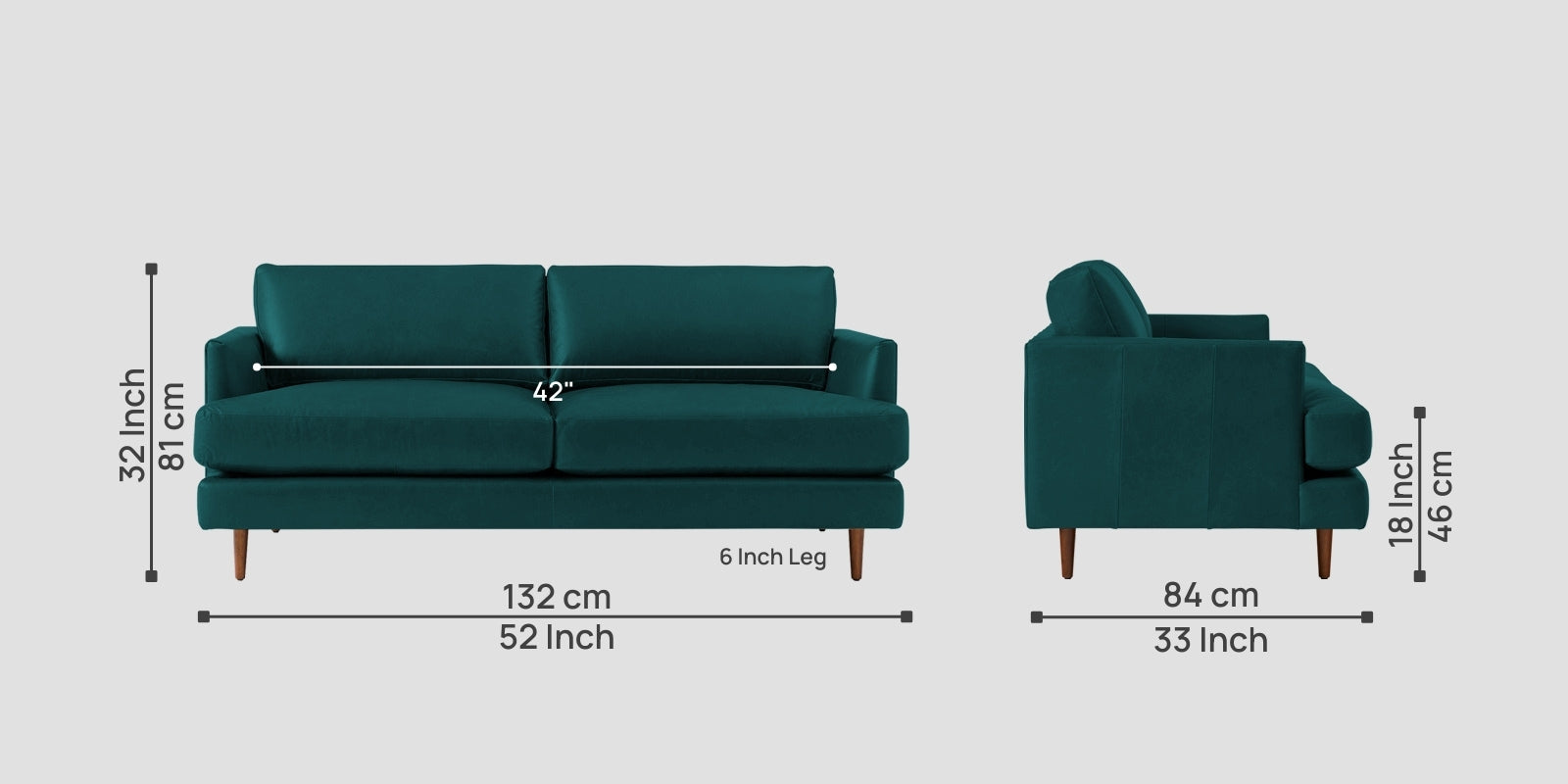 Sterio Leatherette 2 Seater Sofa In Peakcock Blue Colour - Febonic Living