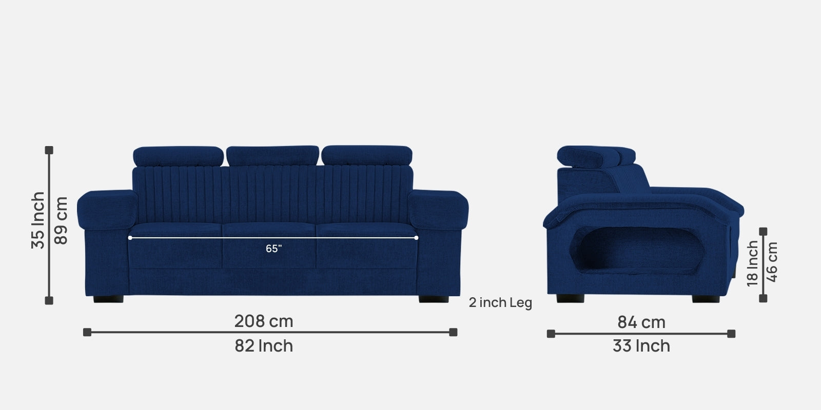 Draco Fabric 3 Seater Sofa In Royal Blue Colour