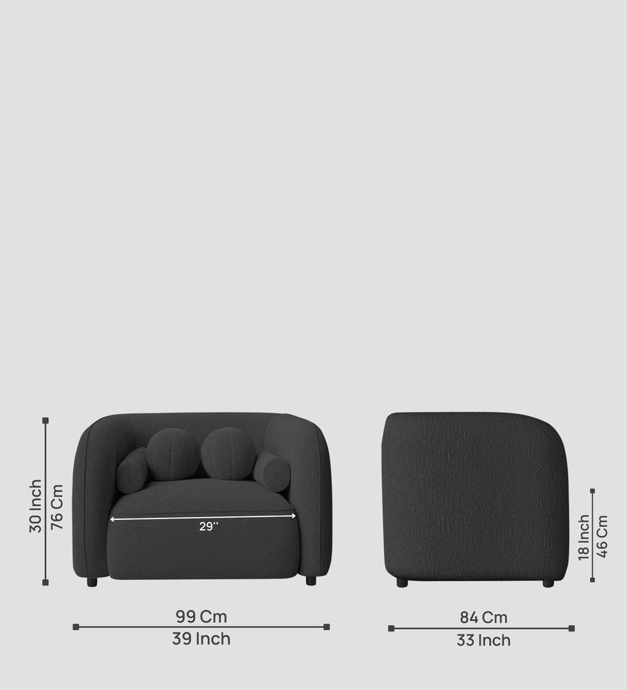 Corny Boucle Fabric 1 Seater Sofa In Shadow Grey Colour - Febonic Living