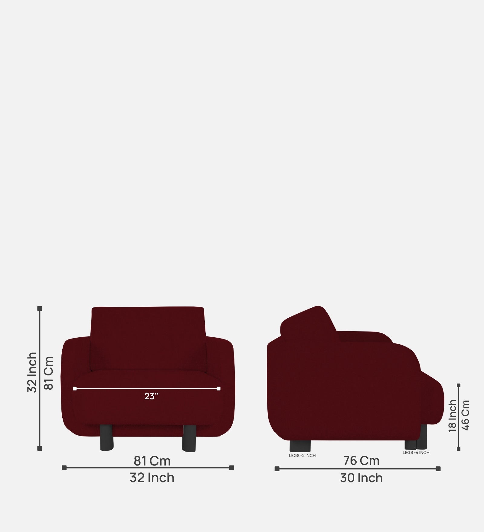 Varu Fabric 1 Seater Sofa In  Ruby Red Colour - Febonic Living