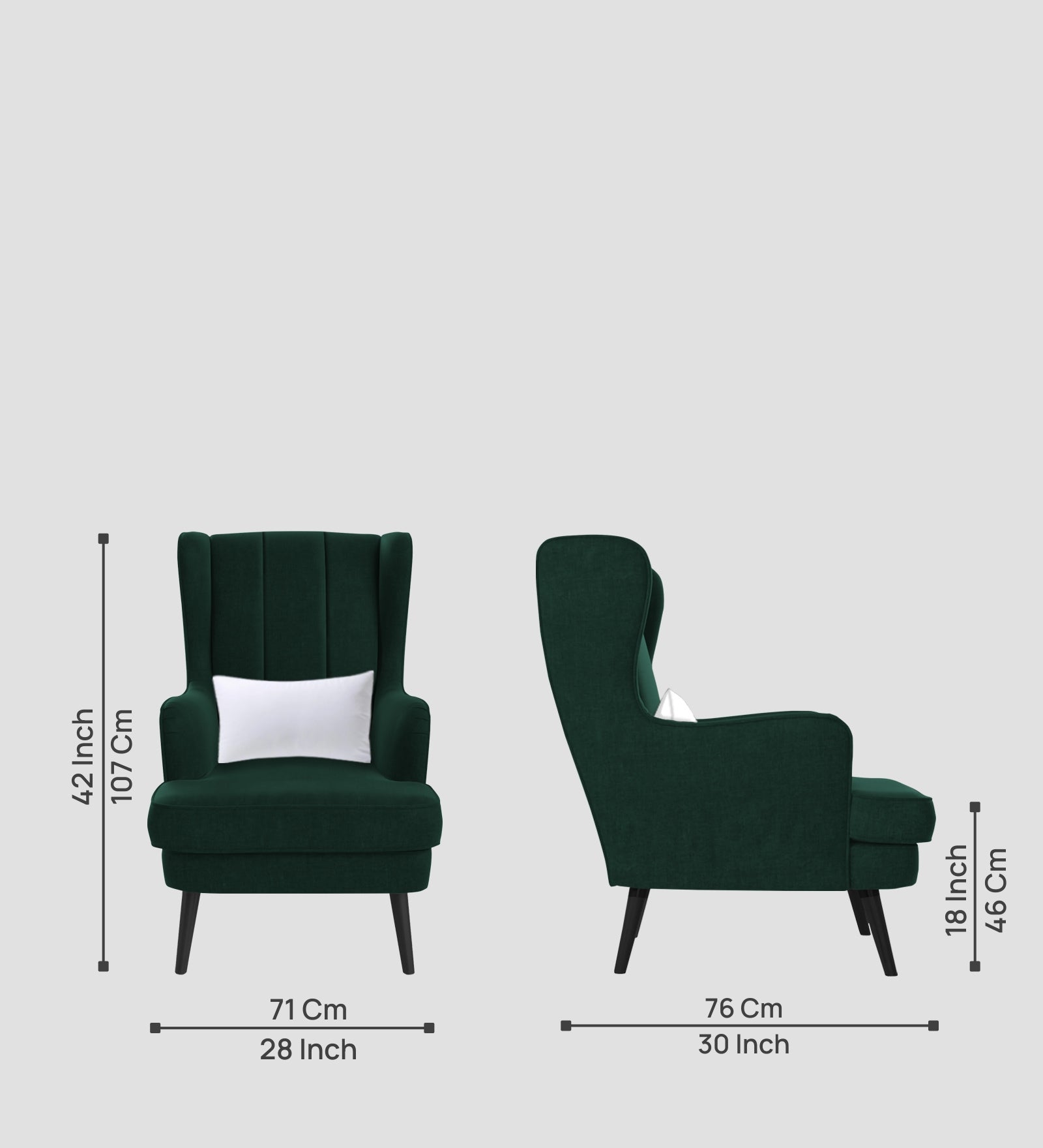 Niya Velvet 1 Seater Wing Chair in Forest Green Colour