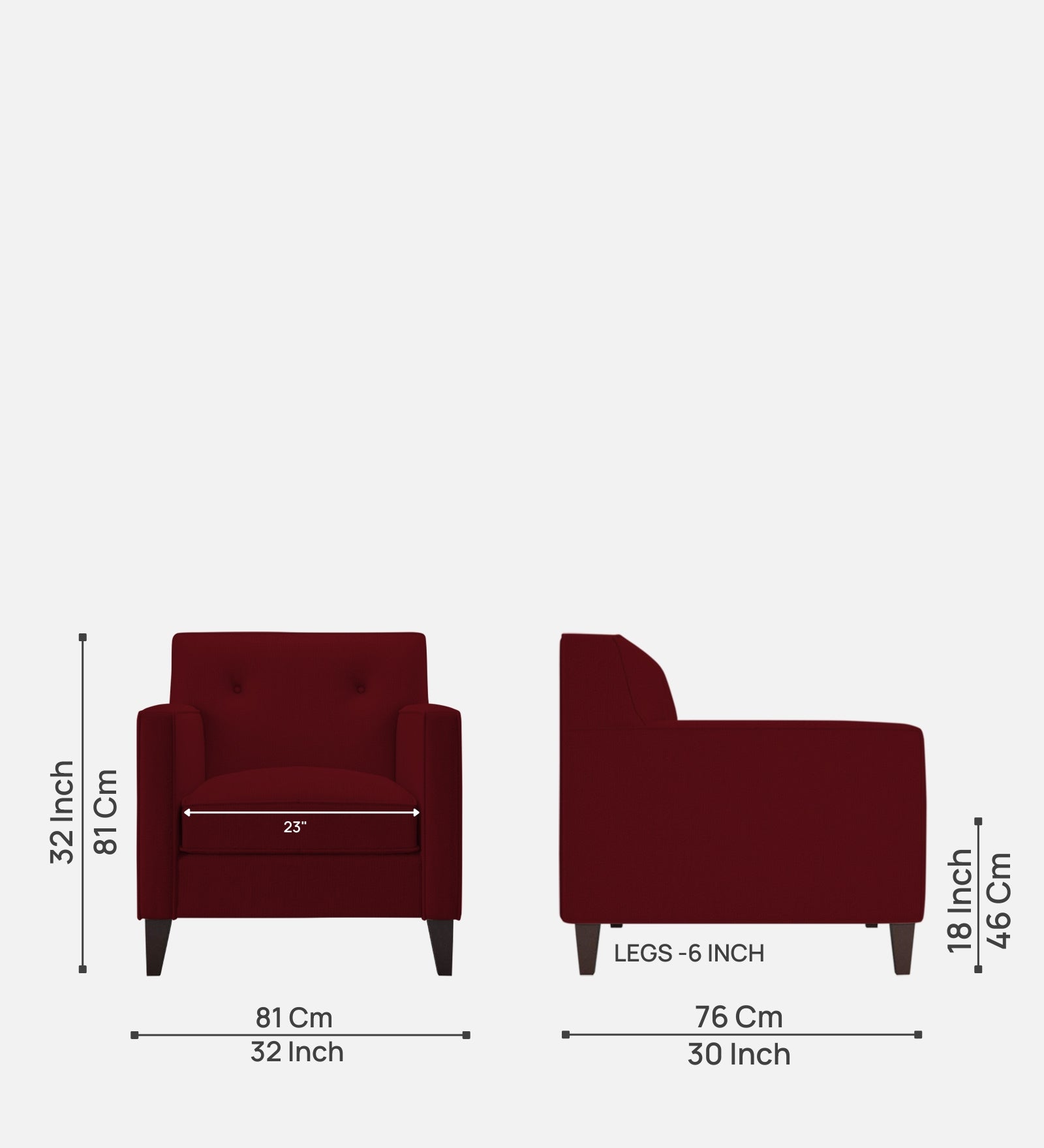 Miller Fabric 1 Seater Sofa in Ruby Red Colour