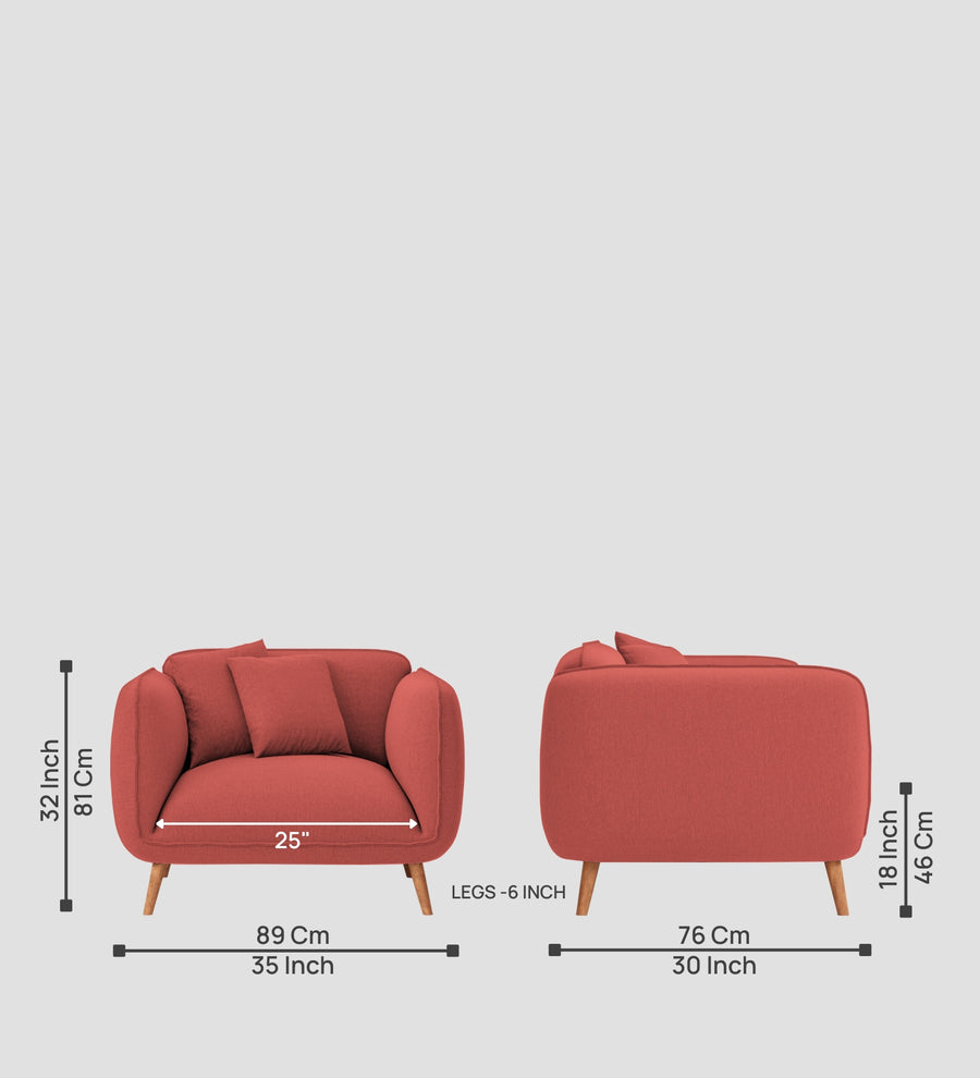 Zia Fabric 1 Seater Sofa In Salmon Pink Colour - Febonic Living