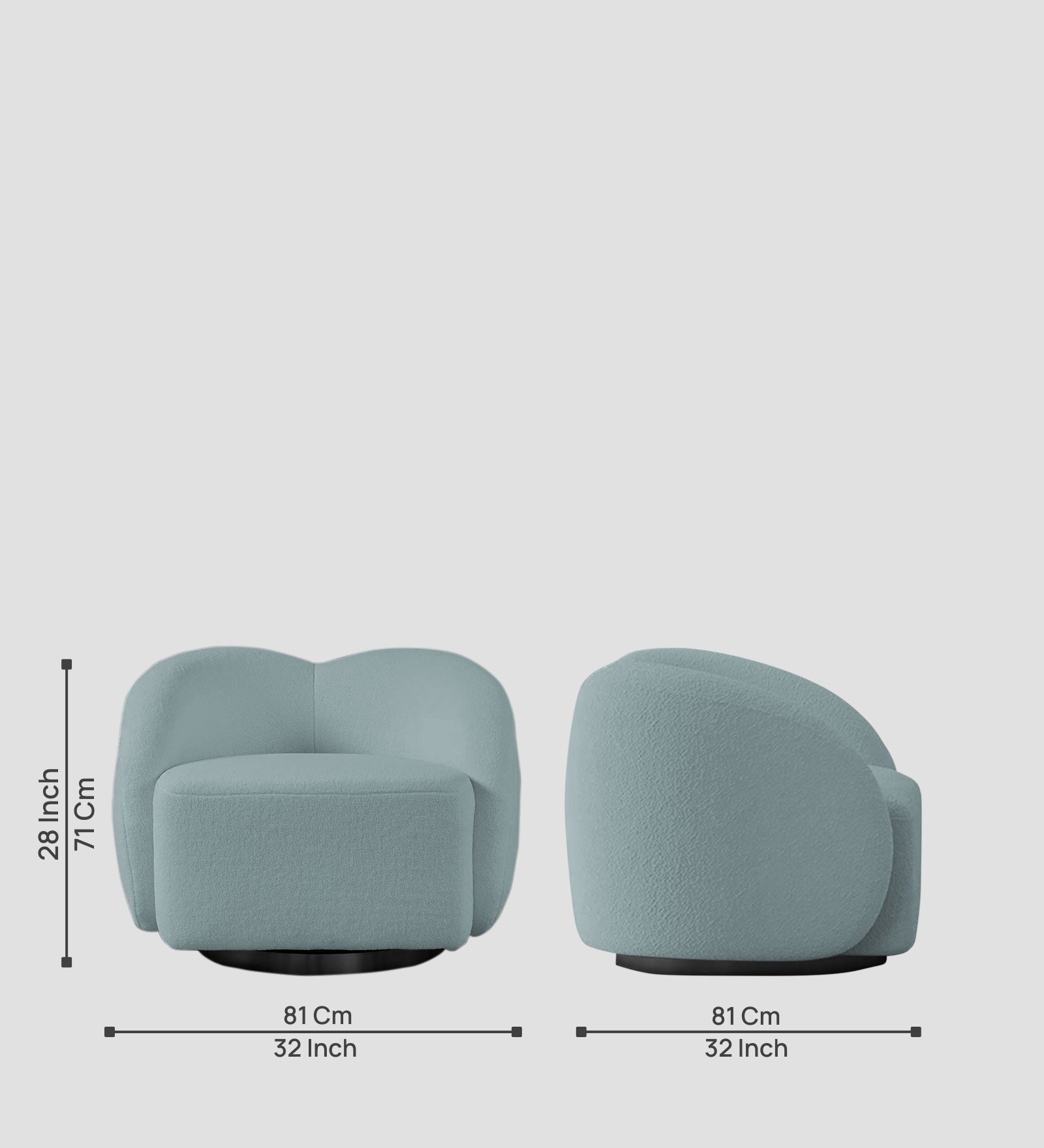 Miles Boucle Fabric Swivel Chair in Stormy Blue Colour