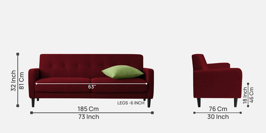 Marq Fabric 3 Seater Sofa In Ruby Red Colour - Febonic Living