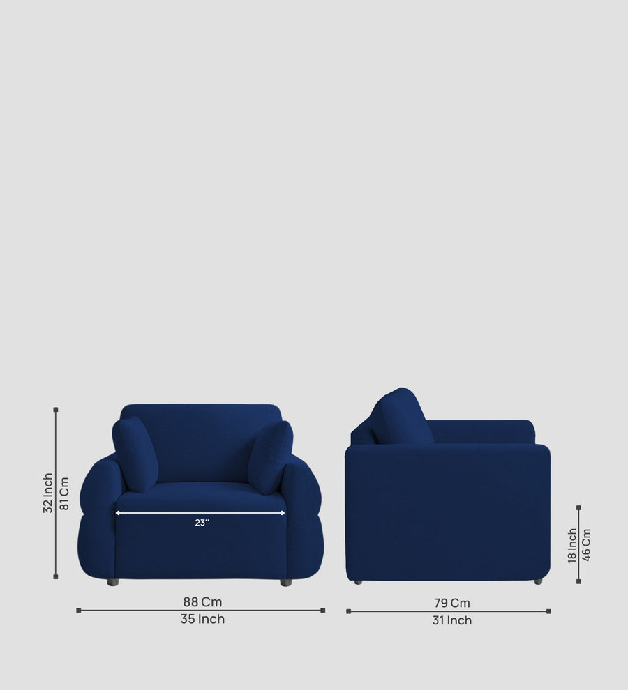 Jack Fabric 1 Seater Sofa In Royal Blue Colour - Febonic Living