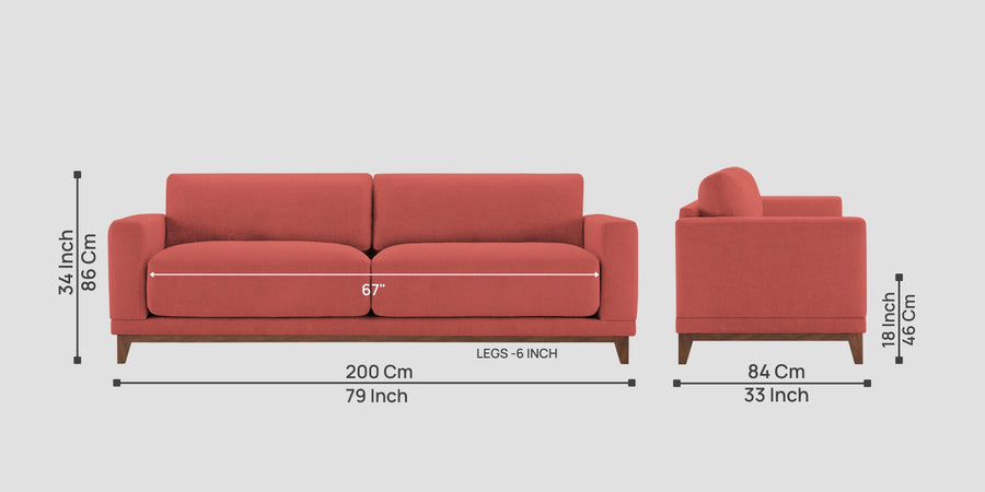 Esha Fabric 3 Seater Sofa In Salmon Pink Colour - Febonic Living