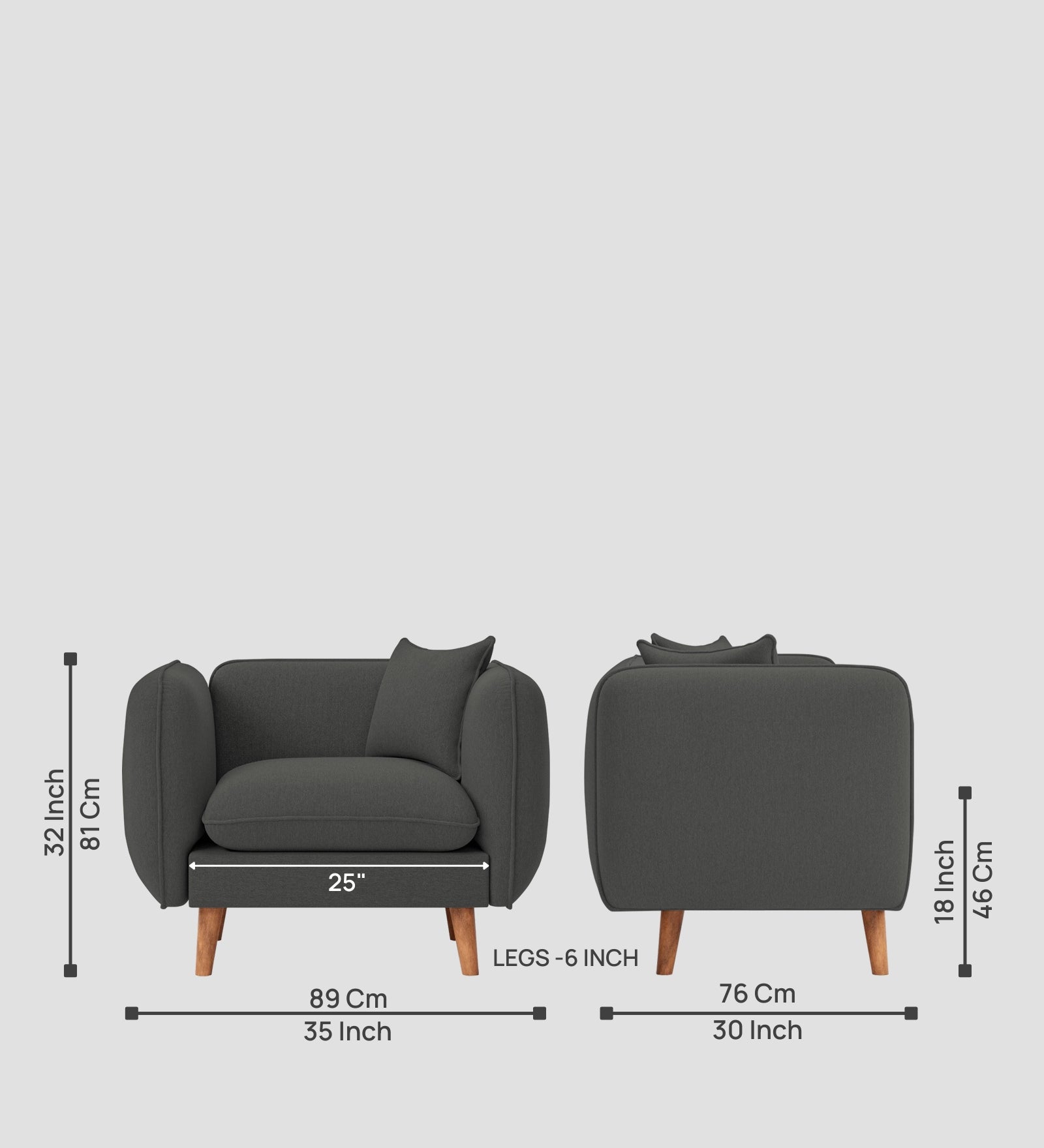 Reva Fabric 1 Seater Sofa In  Stone Grey Colour - Febonic Living