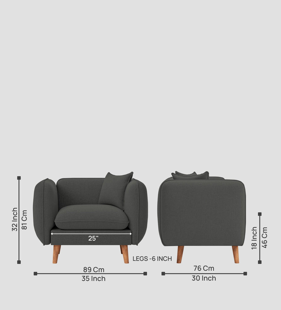Reva Fabric 1 Seater Sofa In Stone Grey Colour - Febonic Living