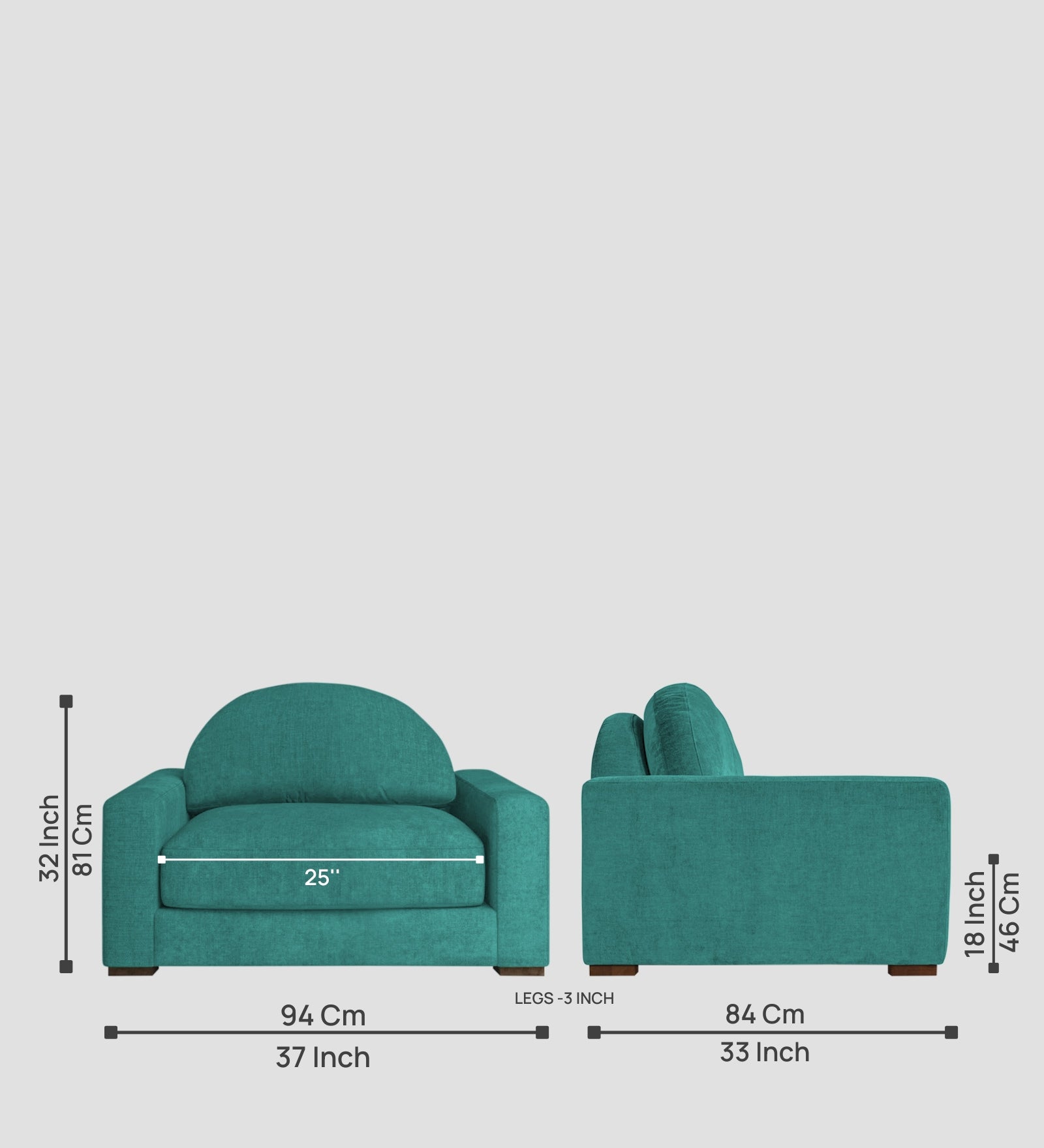 Adara Fabric 1 Seater Sofa In Sea Green Colour