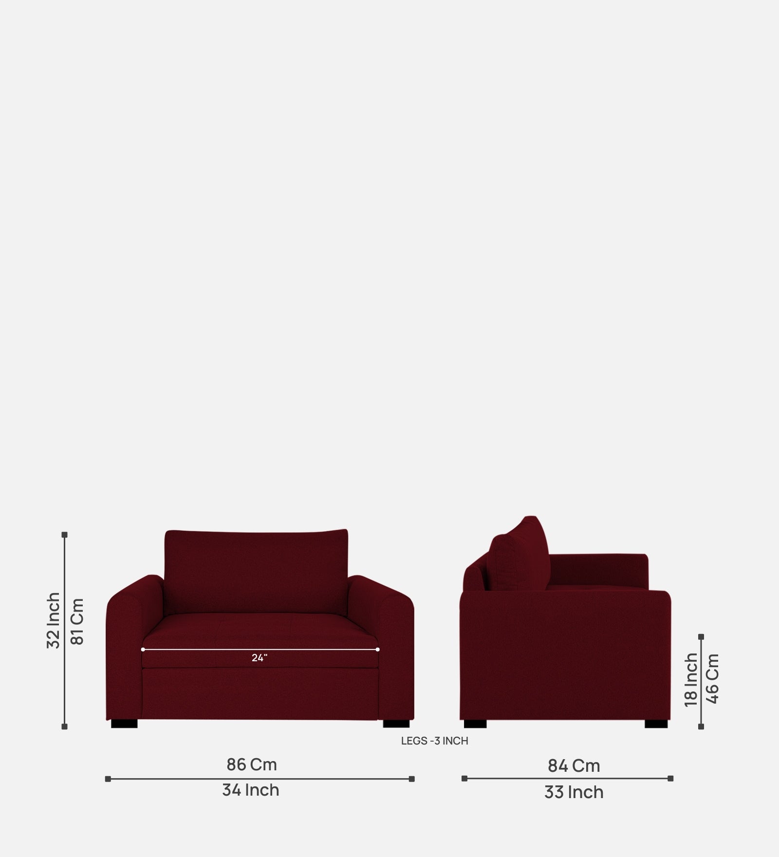 Sigma Fabric 1 Seater Sofa in Ruby Red Colour