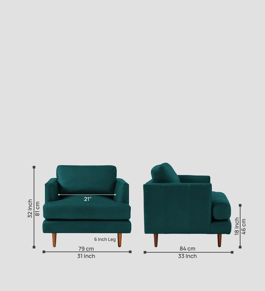 Sterio Leatherette 1 Seater Sofa In Peakcock Blue Colour - Febonic Living