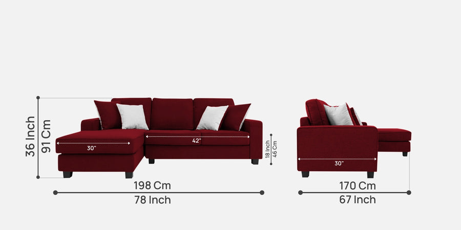 Ladybug Fabric Rhs Sectional Sofa 2 Lounger In Ruby Red Colour - Febonic Living