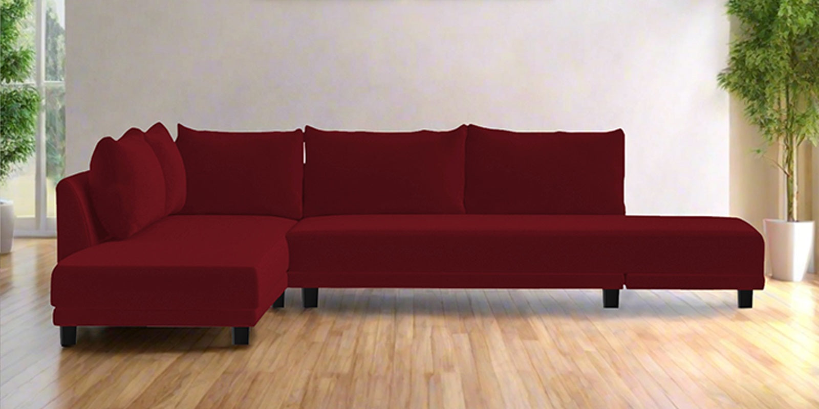 Ira Fabric RHS 6 Seater Sofa Cum Bed In Ruby Red Colour