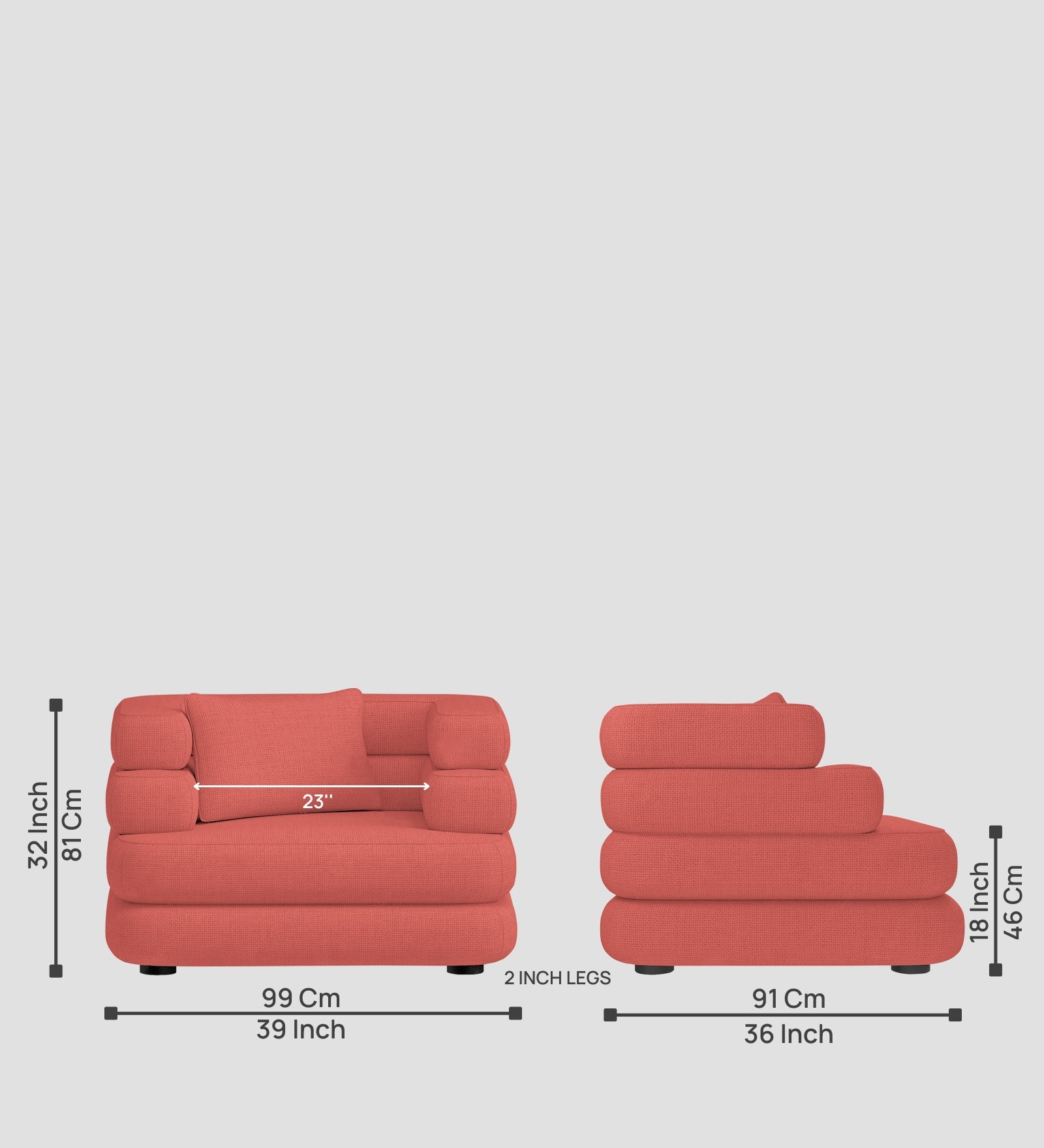 Wener Fabric 1 Seater Sofa in Salmon Pink Colour