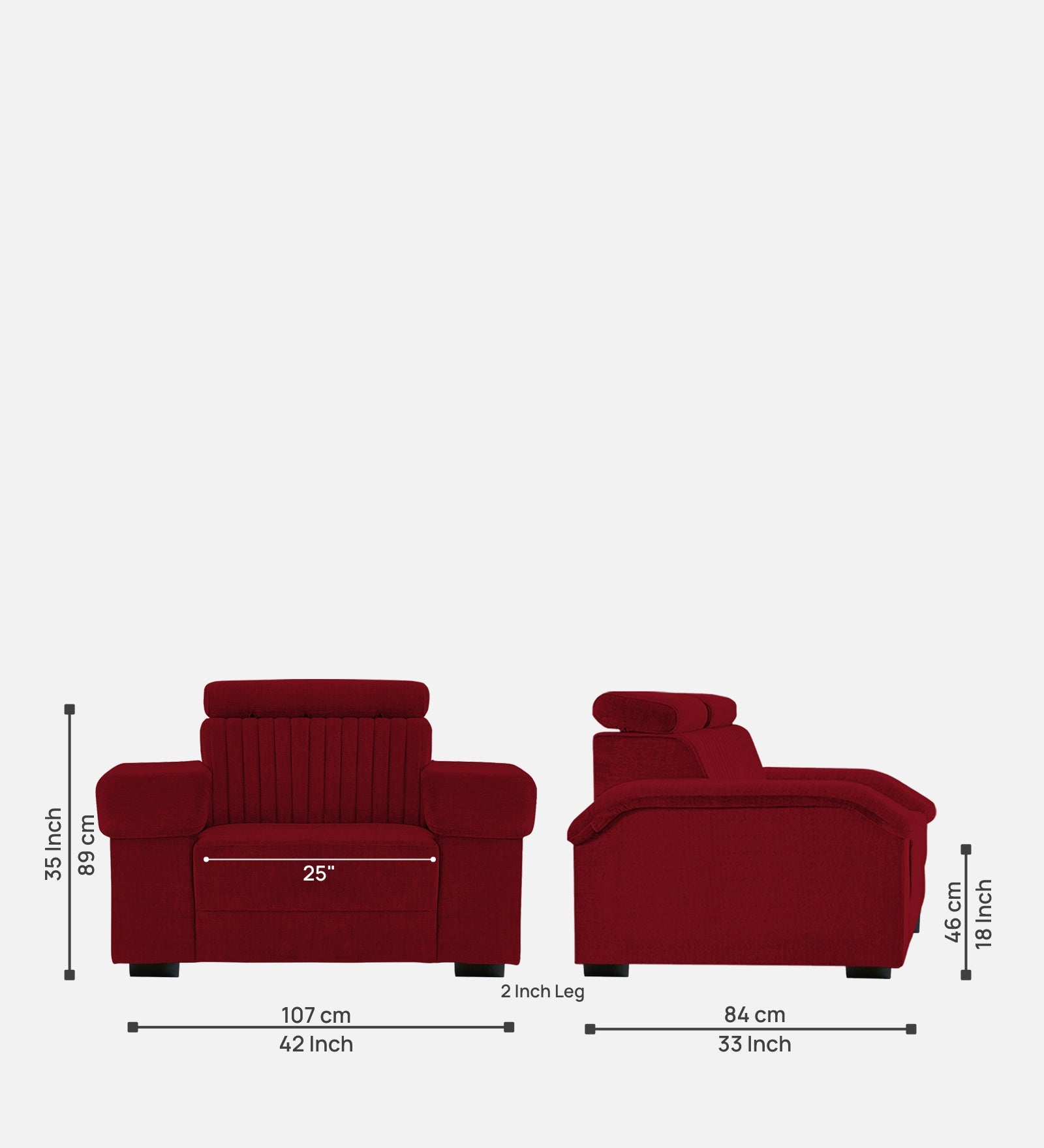 Draco Fabric 1 Seater Sofa In  Ruby Red Colour - Febonic Living
