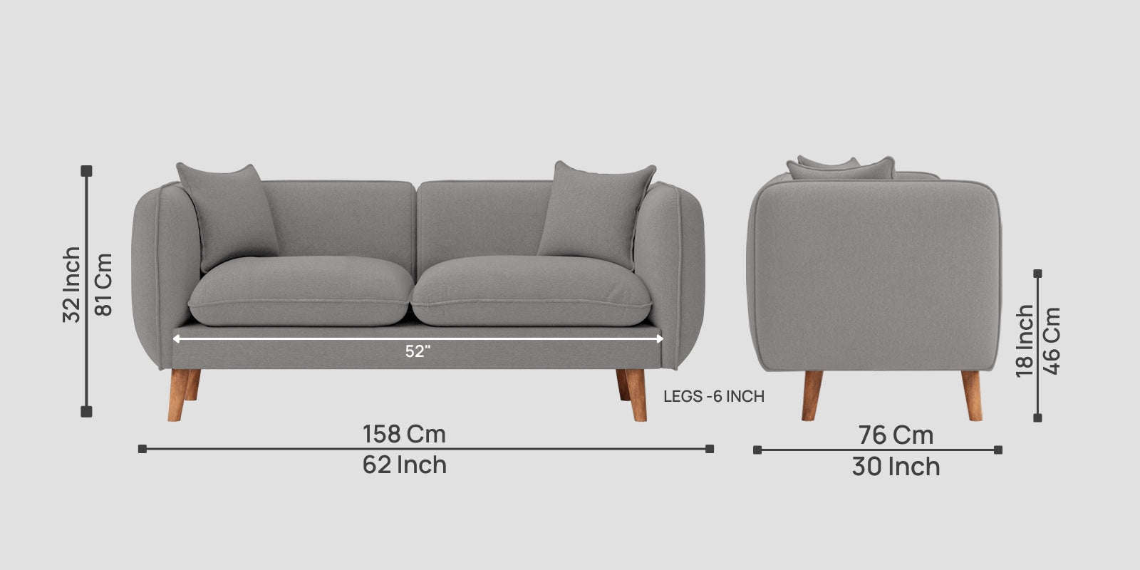 Reva Fabric 2 Seater Sofa In Silver Grey Colour - Febonic Living