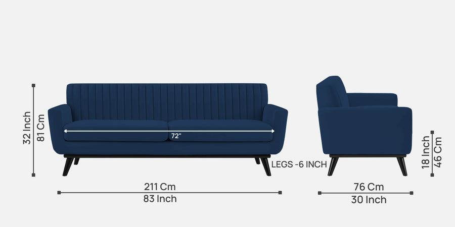 Tucker Velvet 3 Seater Sofa In Imperial Blue Colour - Febonic Living