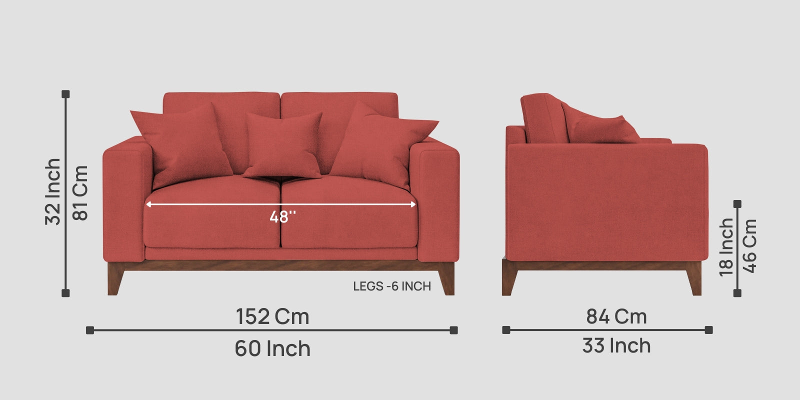 Luca Fabric 2 Seater Sofa In Salmon Pink Colour - Febonic Living
