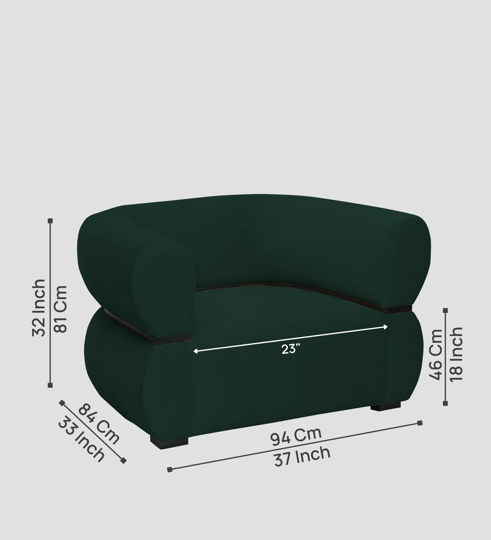 Kula Velvet 1 Seater Sofa In Forest Green Colour