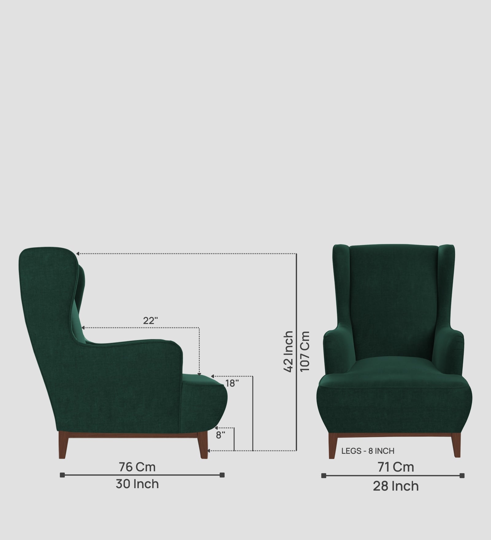 Suri Velvet 1 Seater Wing Chair in Forest Green Colour