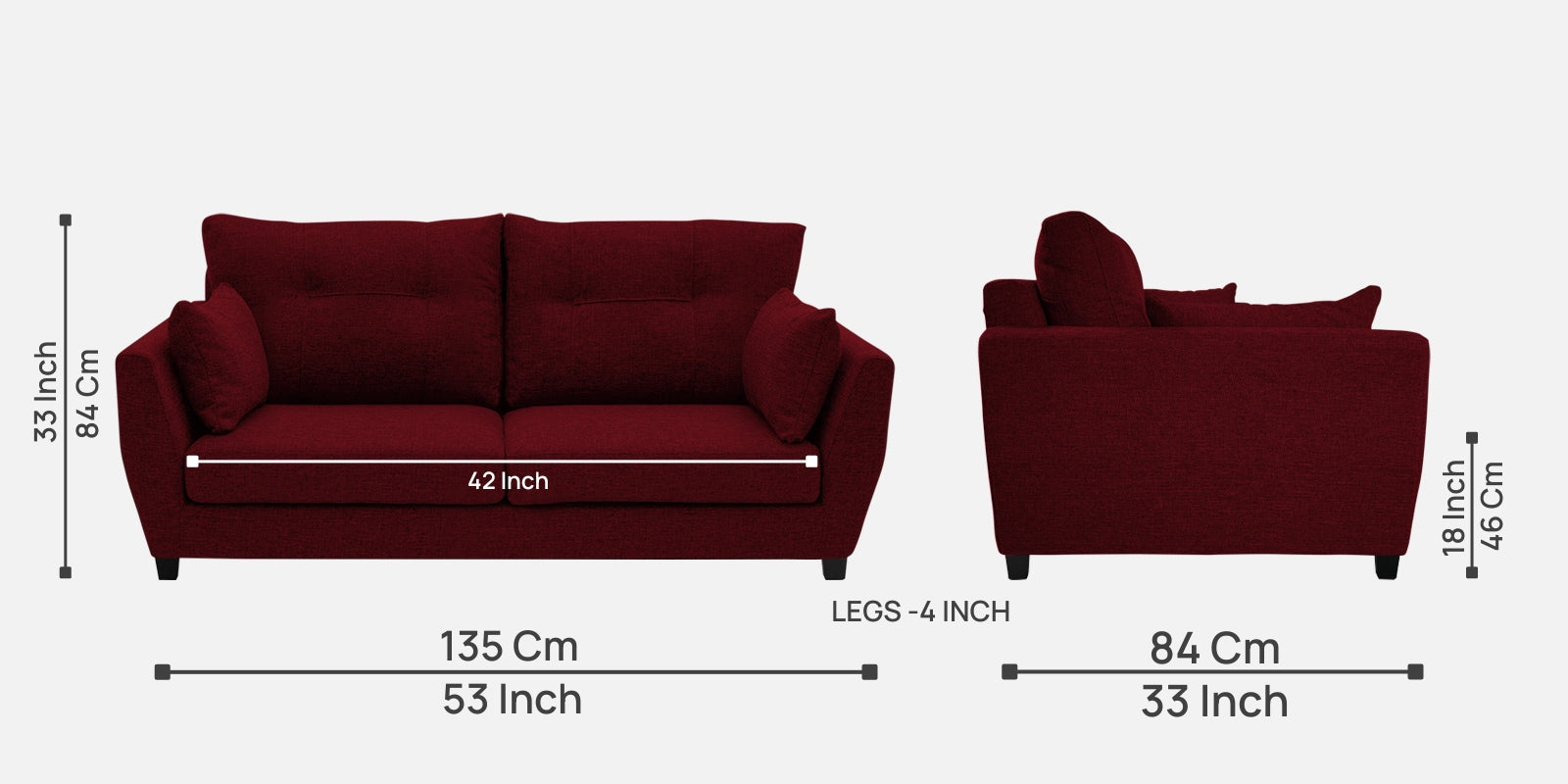 Mario Fabric 2 Seater Sofa in Ruby Red Colour