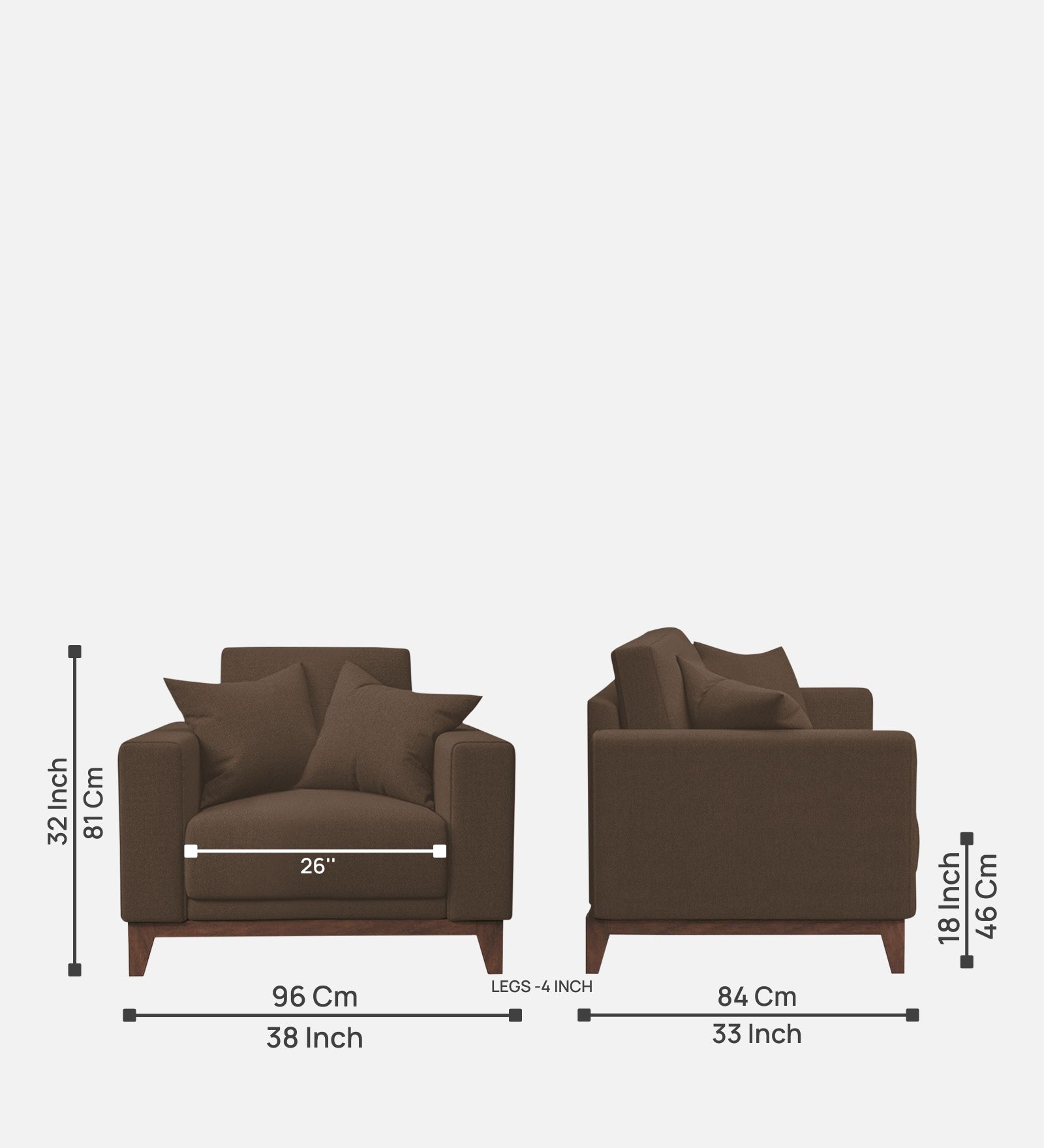 Luca Fabric 1 Seater Sofa in Rosy Brown Colour