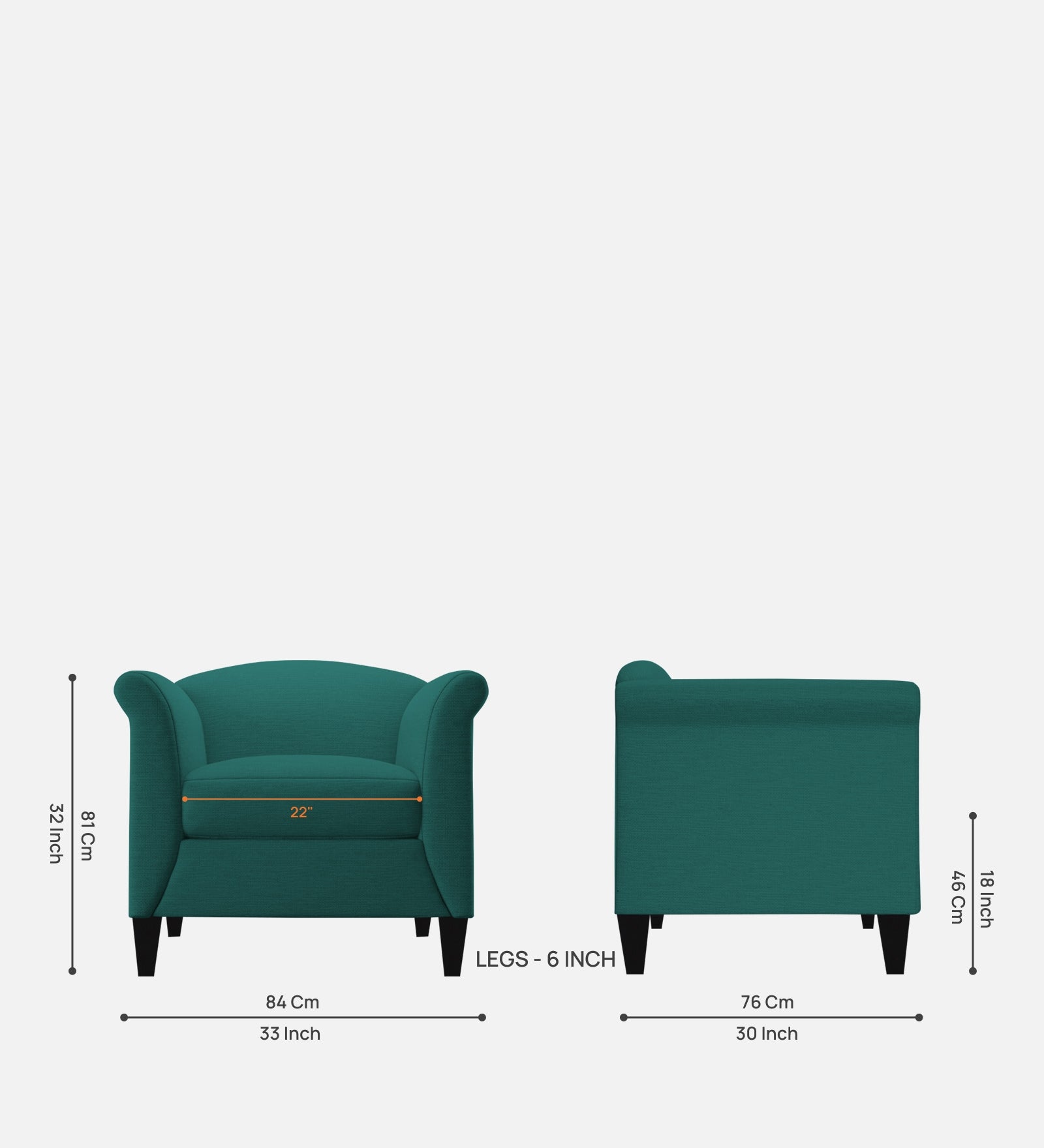 Kimber Fabric 1 Seater Sofa in Sea Green Colour