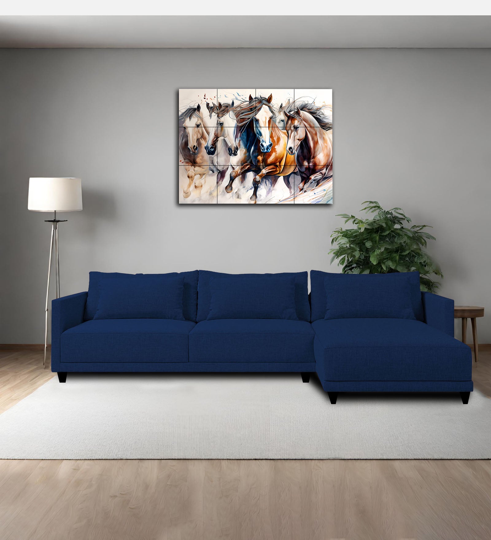 Kera Fabric LHS Sectional Sofa (3+Lounger) In Royal Blue Colour