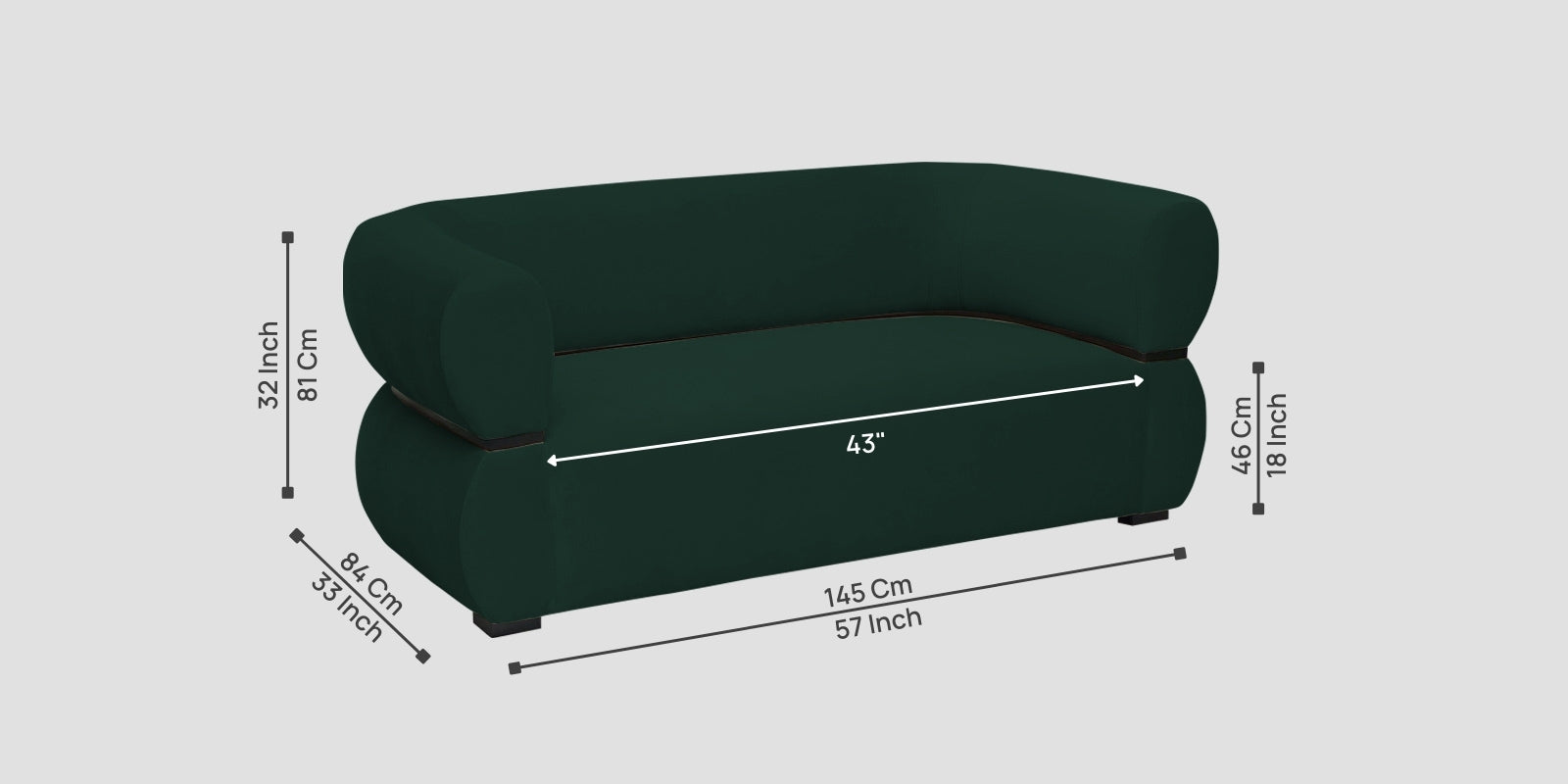 Kula Velvet 2 Seater Sofa In Forest Green Colour