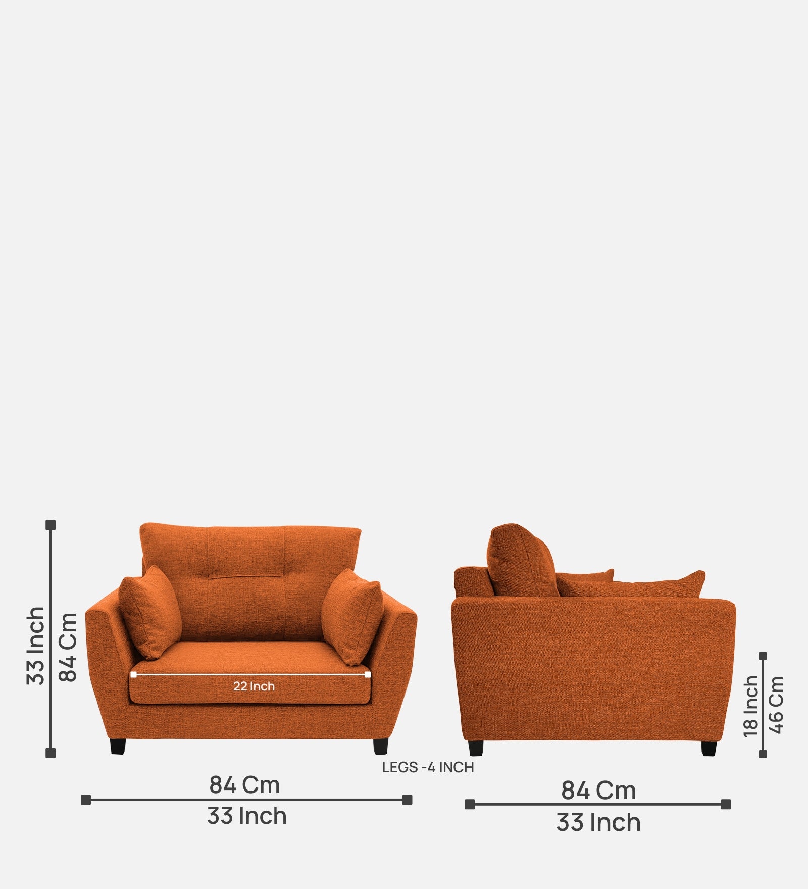 Mario Fabric 1 Seater Sofa in Vivid Orange Colour