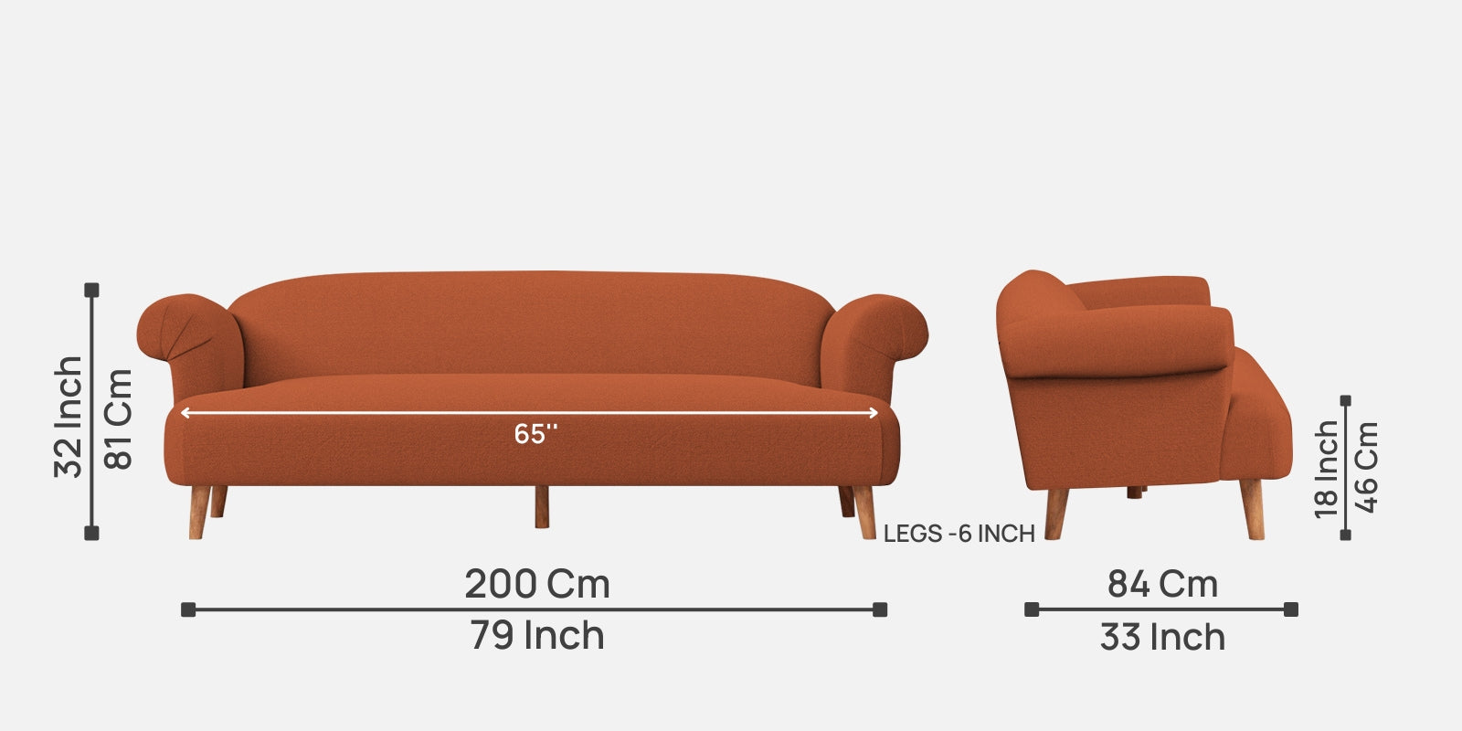 Barber Fabric 3 Seater Sofa in Royal Orange Colour