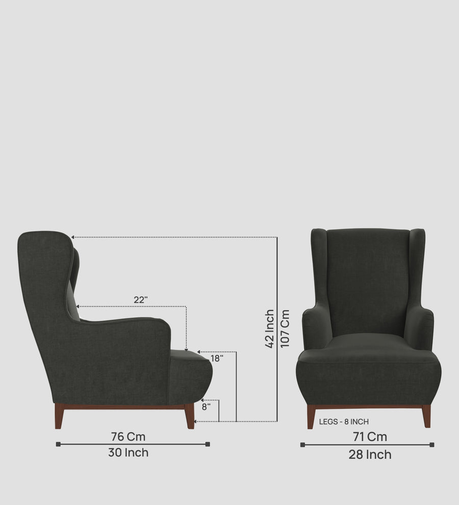 Suri Velvet Wing Chair In Hory Grey Colour - Febonic Living